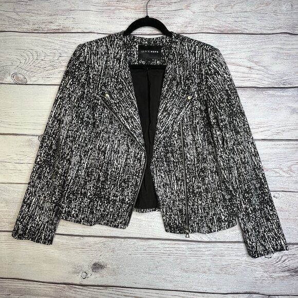 Alice Hope Womans Asymmetrical‎ Zip Blazer Jacket Size Small Black White Pockets - Picture 1 of 13